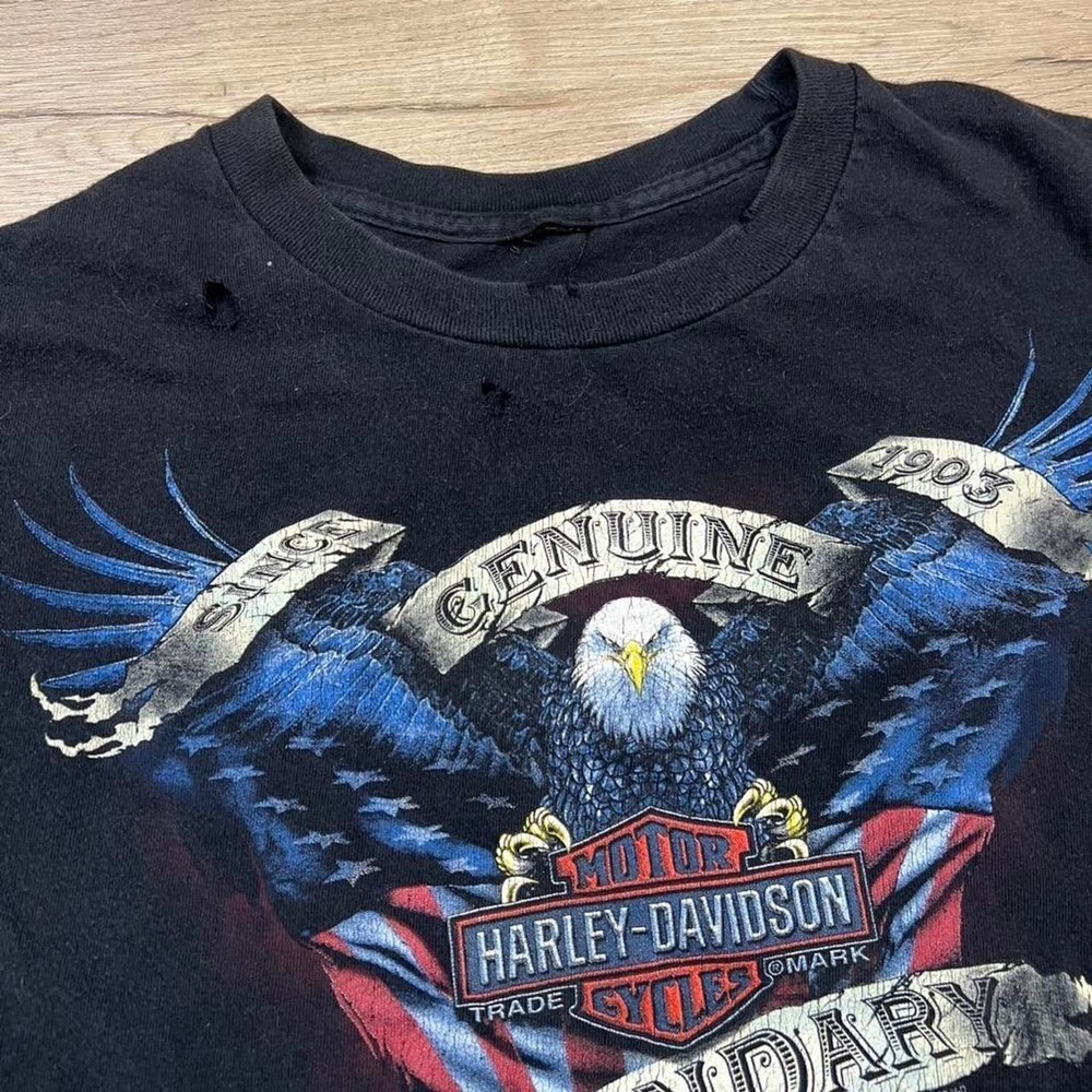 Harley Davidson New River Jacksonville NC Skull Eagle Distressed T-Shirt Black